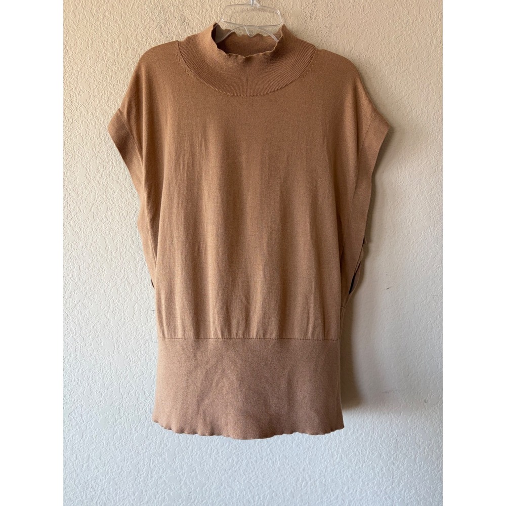 Banana Republic Womens Merino Wool Mock Neck Short Sleeve Sweater Brown XL FA24